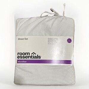 Room Essentials Twin/Twin XL Sheet Set New 3-Pc Set White Gray Stripe Microfiber
